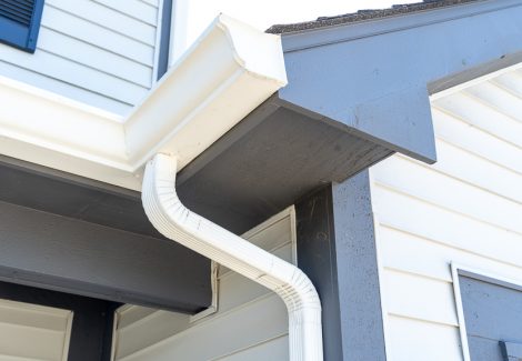 white gutters with black painted soffits