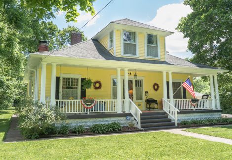 view from front corner of home after painting