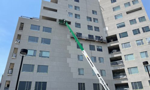 Crew at work on boom lift