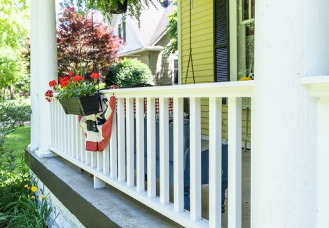 Front porch banisters after painting