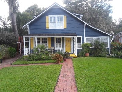 Colorful Front Porch of a blue home in San Marco
