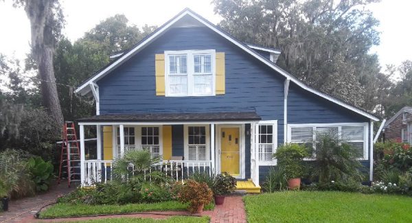 Colorful Front Porch of a blue home in San Marco
