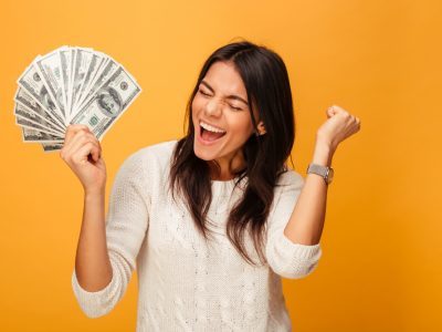 Woman happy about price