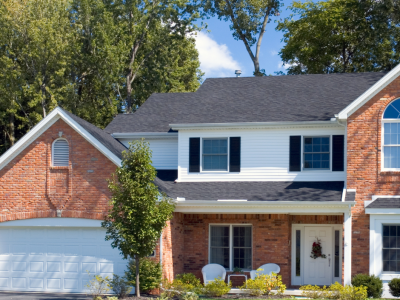 Brick house with white trim