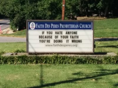 Commercial Faith-based signage painting by CertaPro painters in Des Peres, MO