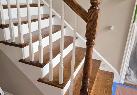 Home staircase interior painting project in Westmont.