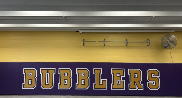 school logo painted on wall