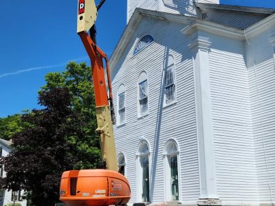 First Church of Berlin with painters lift