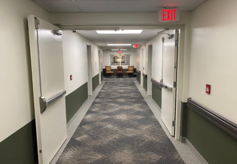 Professional commercial interior painting services for retirement living of hallway in London, ON.