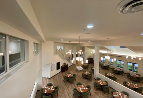 Large dining room interior painting project for commercial space in London, ON.