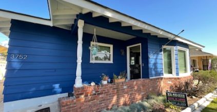 A bold modern blue with white trim