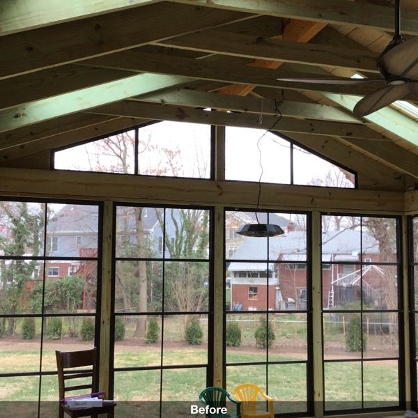 Interior of sun room with windows and screens Preview Image 1