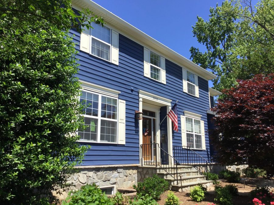 blue and white painted home