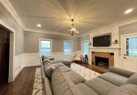Another Wider Angle of the Interior Painting Project of a Living Room, Painted Gray