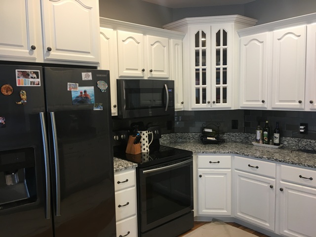 photo of repainted kitchen cabinets