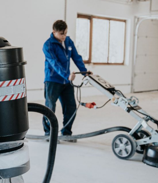 concrete polishing machine at work