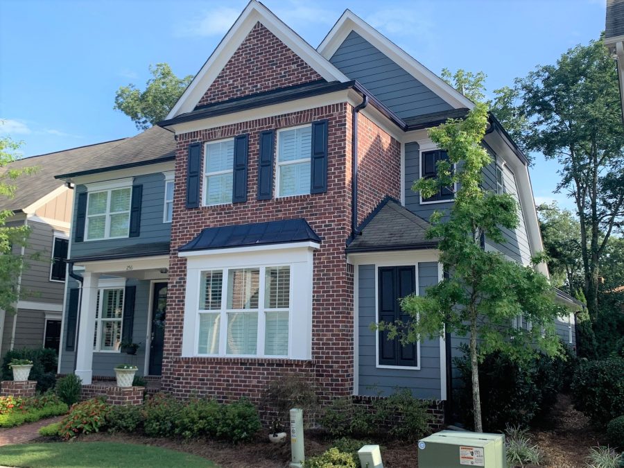 brick and siding colonial home painted blue and white by marietta ga painters Preview Image 1