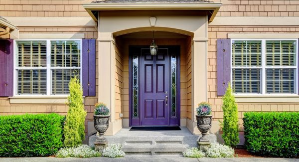 spring refresh exterior with purple door