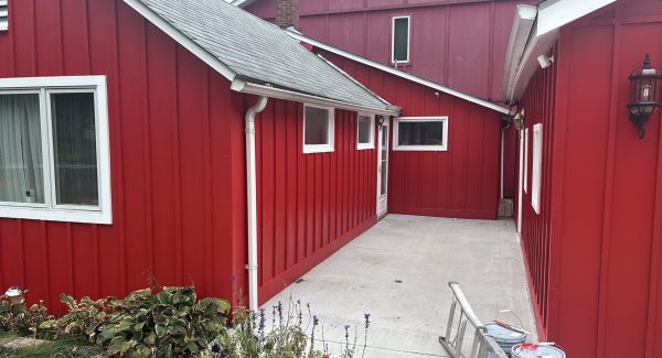 repainted red barn style garage