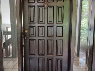 residential wooden front door staining