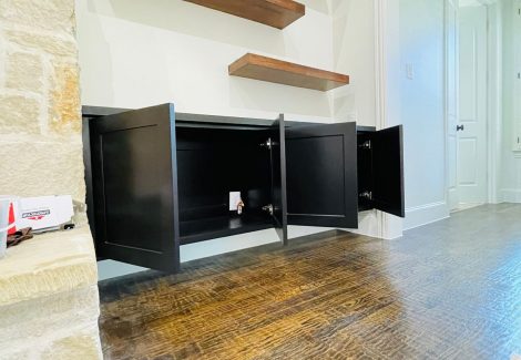 black built-in cabinets