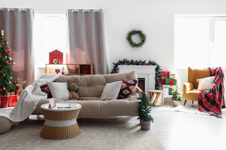 living room with holiday decorations