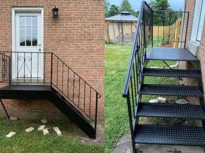 Side-by-side shot of repainted metal stairs in Brandywine, MD