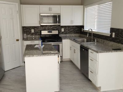 freshly painted cabinets in kitchen