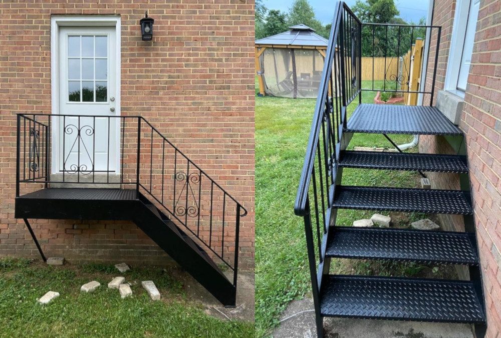 Side-by-side shot of repainted metal stairs in Brandywine, MD