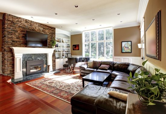 family room with fireplace