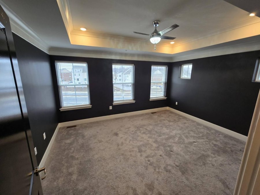 bedroom painted in dark gray with ceiling fan Preview Image 5