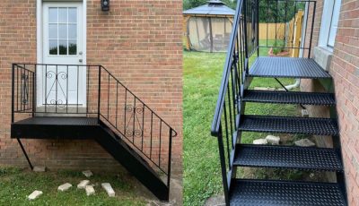 Side-by-side shot of repainted metal stairs in Brandywine, MD