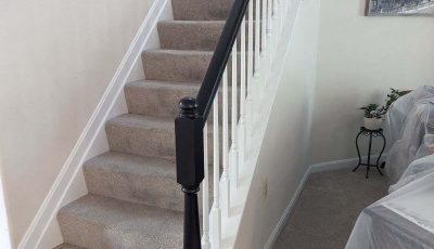 Interior Hand Rail Painting - View looking towards the steps from downstairs