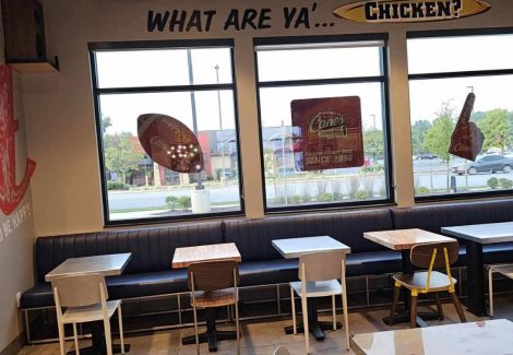 Repainted interior inside Raising Cane's restaurant
