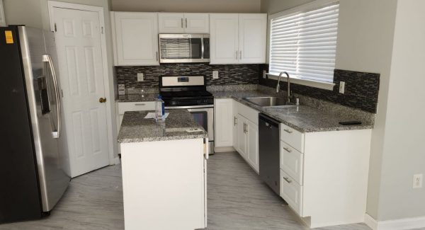 freshly painted cabinets in kitchen