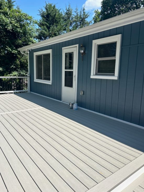 blue and grey deck from behind