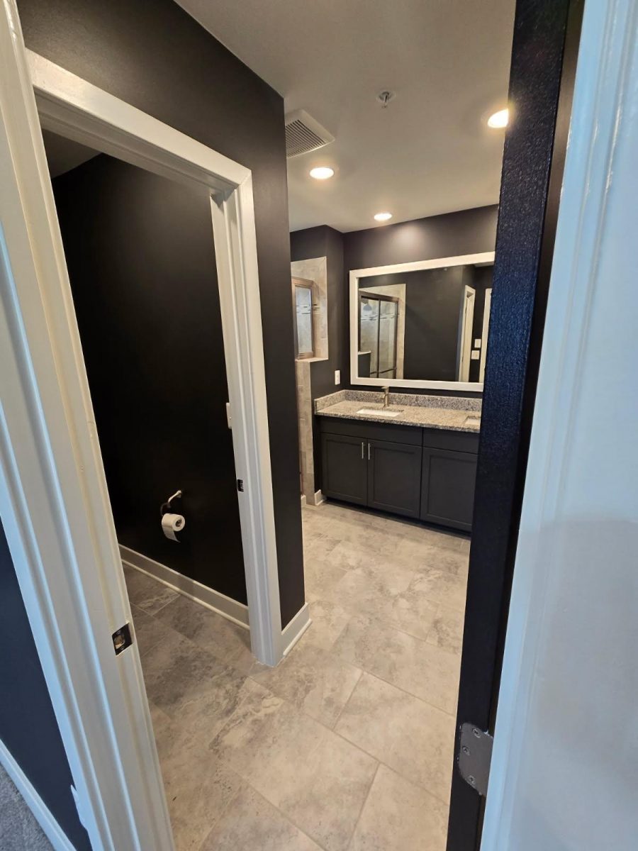 double sink bathroom painted in dark gray Preview Image 3