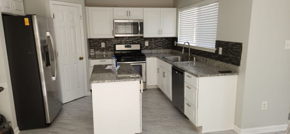 freshly painted cabinets in kitchen