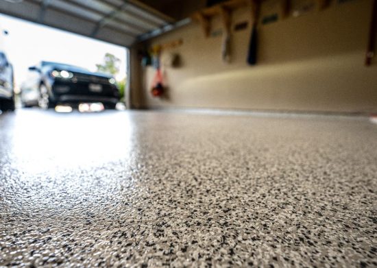 garage floor with epoxy coating applied