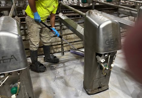 Gill Dairy Case Study floor being smoothed behind equipment