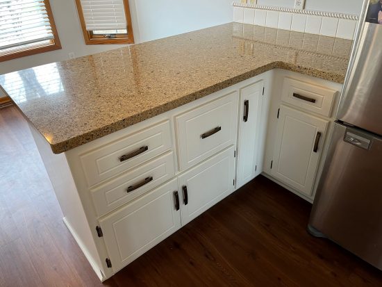 Kitchen Cabinet Enamel Project - Close-up of lower cabinets