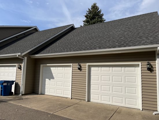 Shot of garage doors on a repainted home in Plymouth, MN