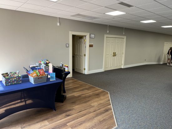 snack table set against finished painted wall in westgate church minneapolis