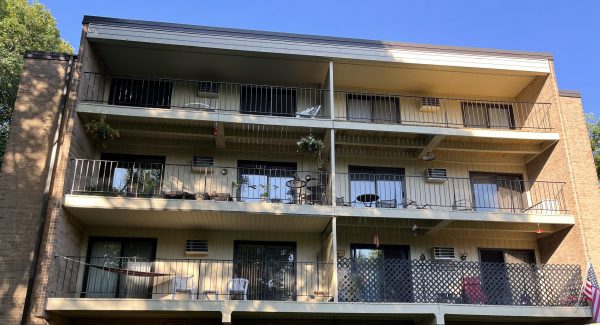 front view of balconies and patios at green circle drive condos after exterior painting