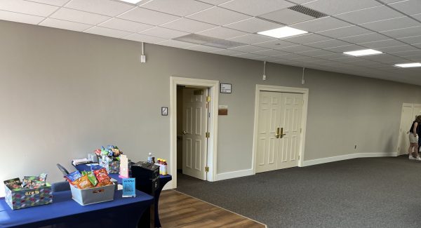snack table set against finished painted wall in westgate church minneapolis