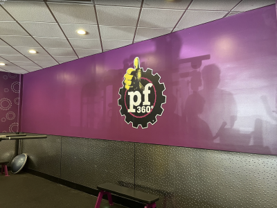 planet fitness interior wall painted solid purple