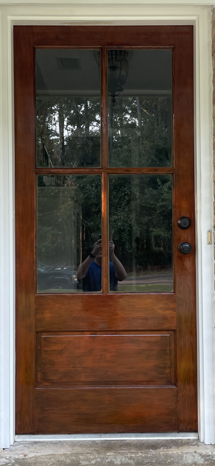 dark stained wooden door with large glass window Preview Image 3