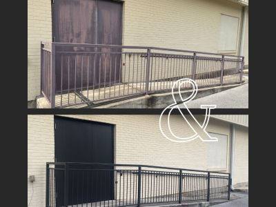 before and after of painted church exterior door