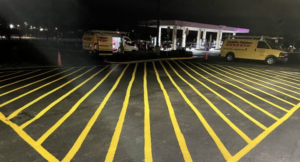 Costco parking lot intersection after completed painting project by CertaPro Mount Laurel