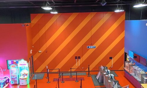 Striped Wall & Front Desk Painting